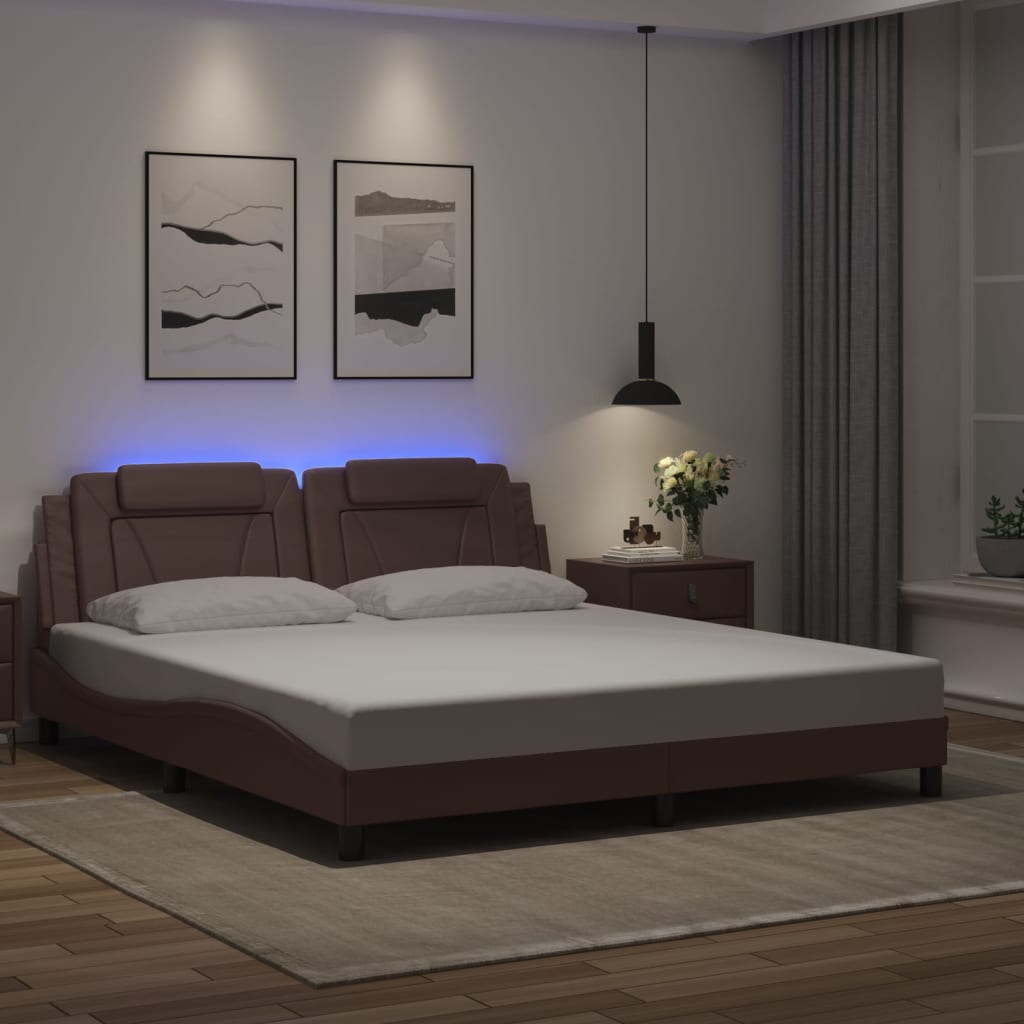 Πλαίσιο Κρεβατιού Viana με LED Χωρίς Στρώμα Καφέ 180x200 εκ.