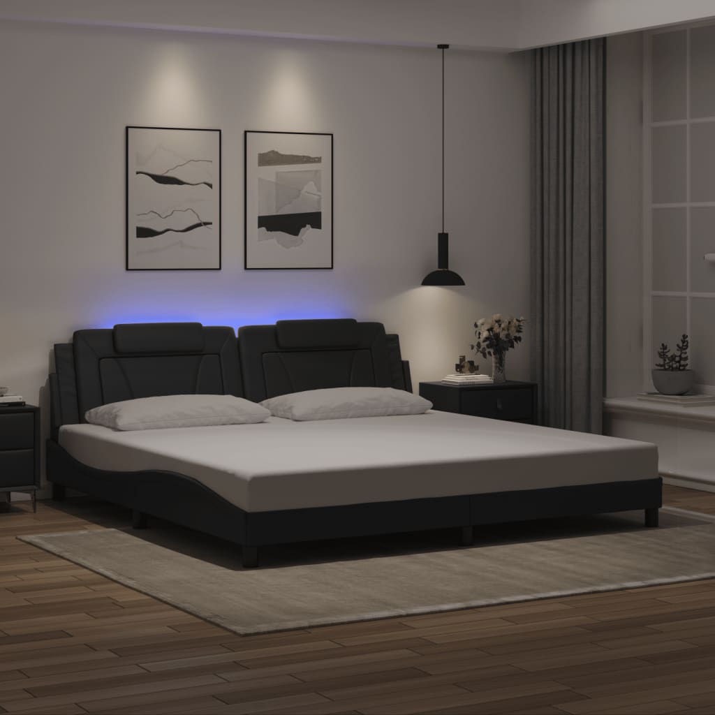 Πλαίσιο Κρεβατιού με LED Μαύρο 200x200 εκ. Συνθετικό Δέρμα