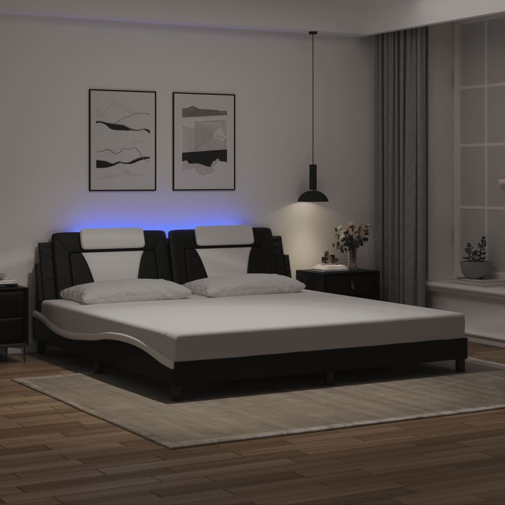 Πλαίσιο Κρεβατιού Viana με LED Χωρίς Στρώμα Μαύρο/Λευκό 200x200εκ.