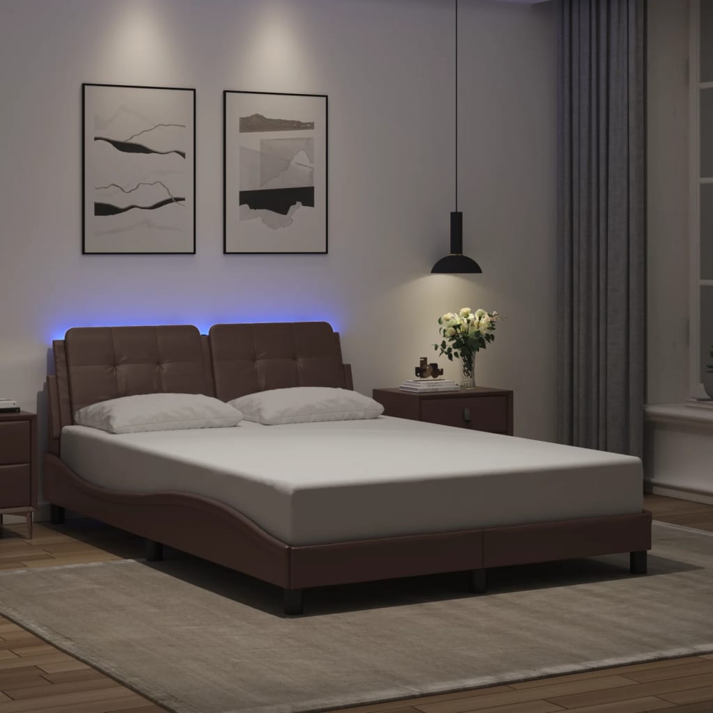 Πλαίσιο Κρεβατιού με LED Χωρίς Στρώμα Zadar Καφέ 140x190 εκ. - Pakobazaar