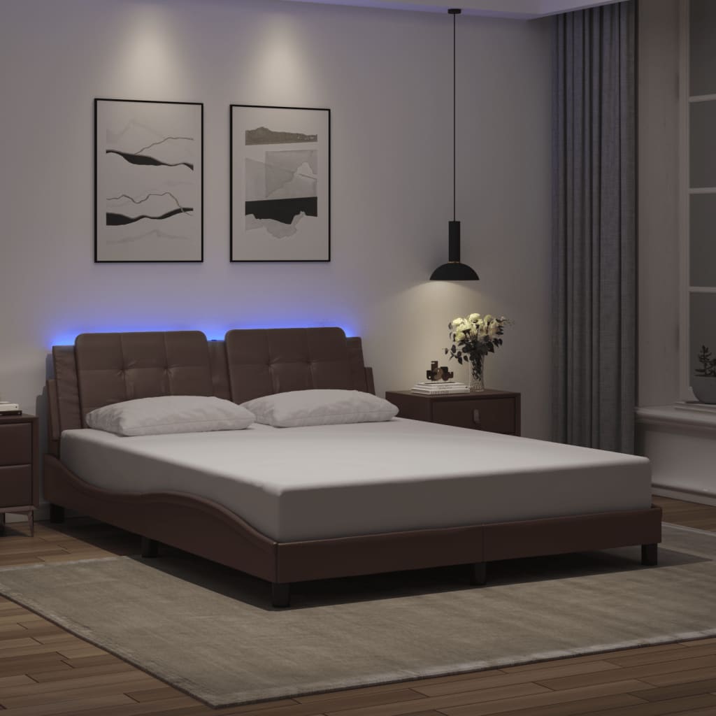 Πλαίσιο Κρεβατιού με LED Χωρίς Στρώμα Zadar Καφέ 160x200 εκ. - Pakobazaar