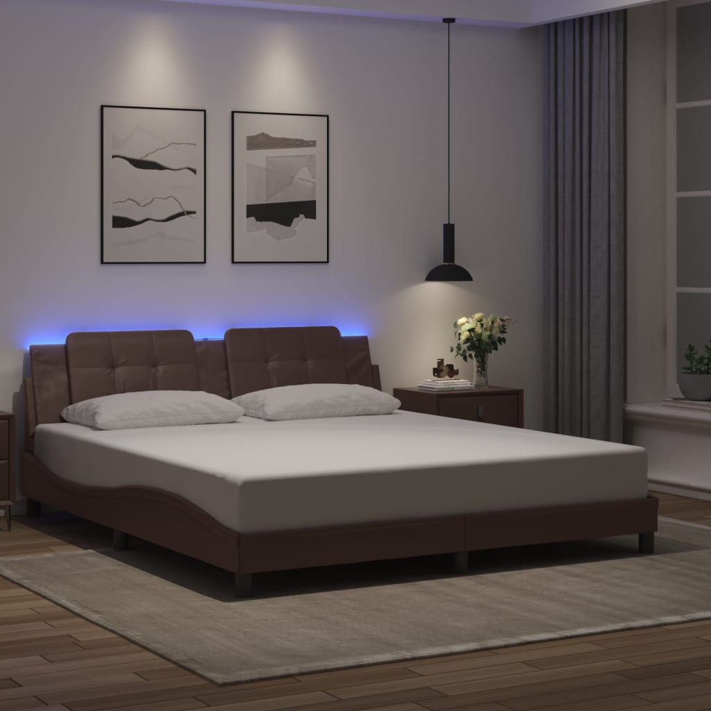 Πλαίσιο Κρεβατιού με LED Χωρίς Στρώμα Zadar Καφέ 180x200 εκ. - Pakobazaar