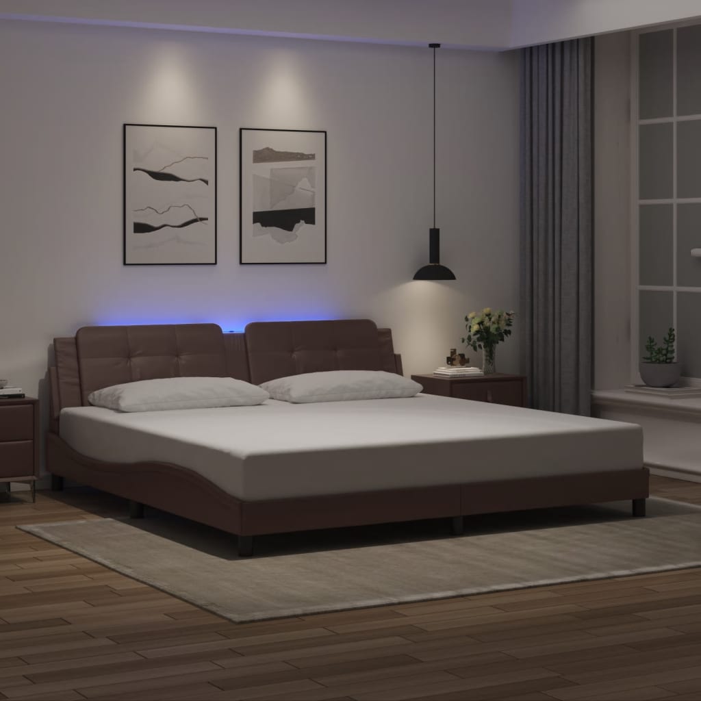 Πλαίσιο Κρεβατιού με LED Χωρίς Στρώμα Zadar Καφέ 200x200 εκ.