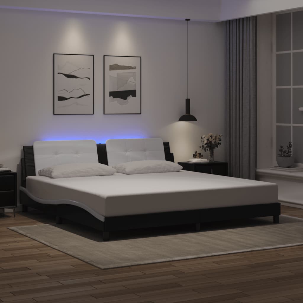 Πλαίσιο Κρεβατιού με LED Χωρίς Στρώμα Zadar Μαύρο/Λευκό 200x200εκ.