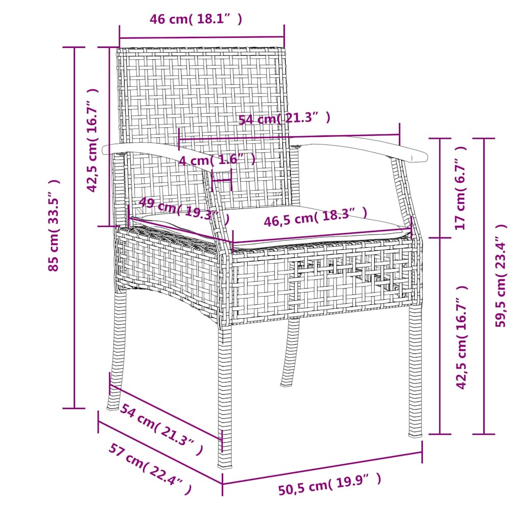 Σετ Τραπεζαρίας Κήπου 3 τεμ. Μαύρο Συνθετικό Ρατάν με Μαξιλάρια
