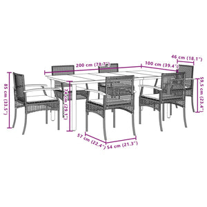 Σετ Τραπεζαρίας Κήπου 7 τεμ. Γκρι Συνθ. Ρατάν με Μαξιλάρια