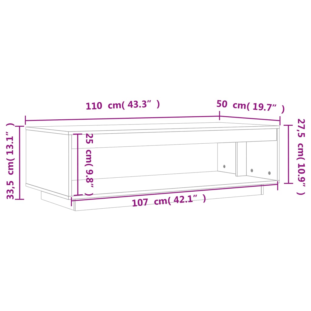 Τραπεζάκι Σαλονιού Καφέ Κεριού 110x50x33,5εκ. Μασίφ Ξύλο Πεύκου