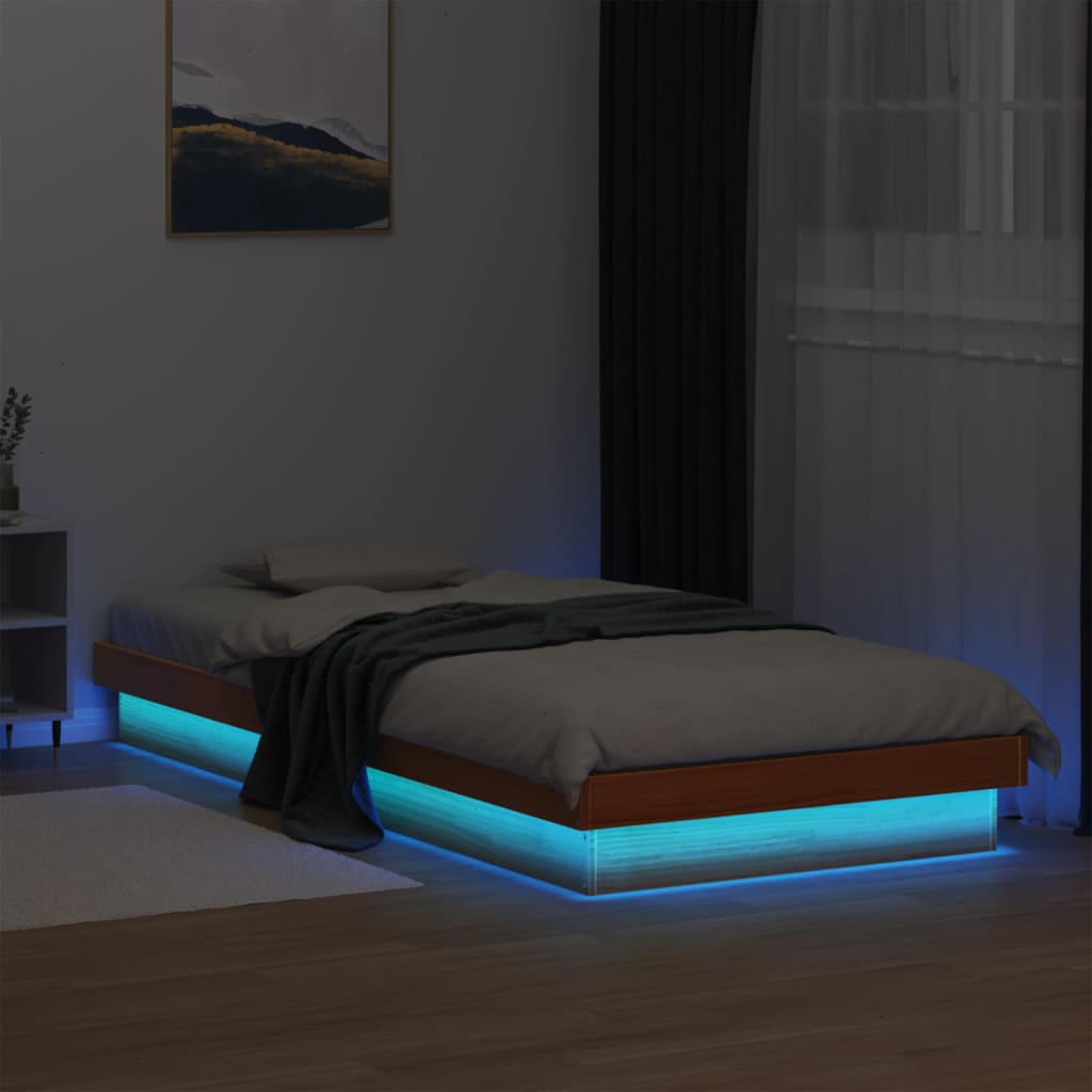 Πλαίσιο Κρεβατιού LED Καφέ Κεριού 100x200 εκ. Μασίφ Ξύλο Πεύκου - Pakobazaar