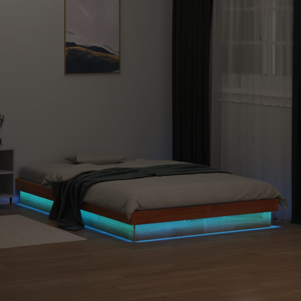Πλαίσιο Κρεβατιού LED Καφέ Κεριού 140x200εκ Μασίφ Ξύλο Πεύκου - Pakobazaar
