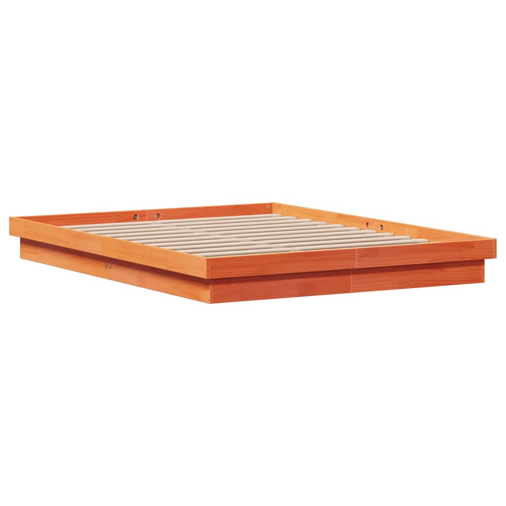 Πλαίσιο Κρεβατιού LED Καφέ Κεριού 150x200εκ Μασίφ Ξύλο Πεύκου - Pakobazaar