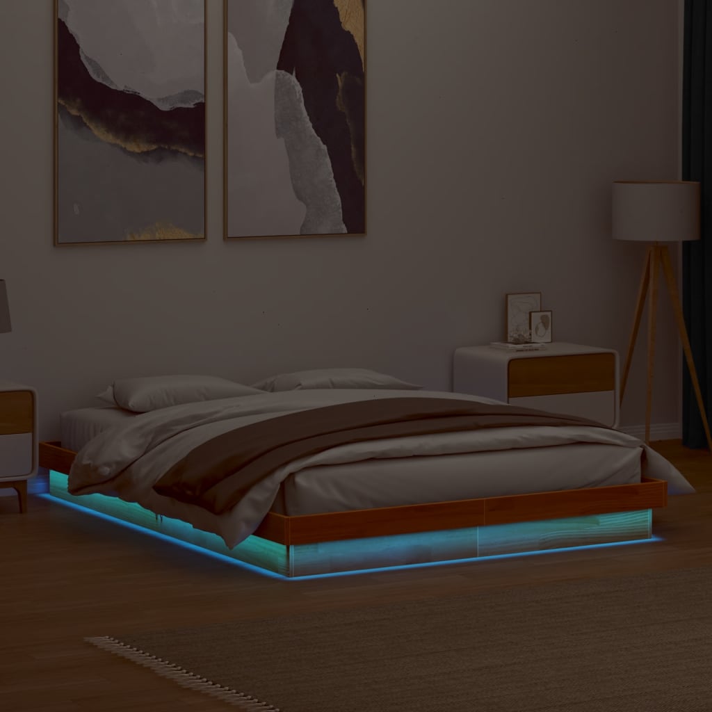 Πλαίσιο Κρεβατιού LED Καφέ Κεριού 160x200εκ Μασίφ Ξύλο Πεύκου - Pakobazaar