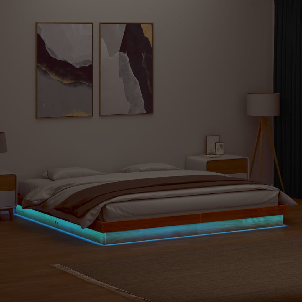 Πλαίσιο Κρεβατιού LED Καφέ Κεριού 180x200 εκ. Μασίφ Ξύλο Πεύκου