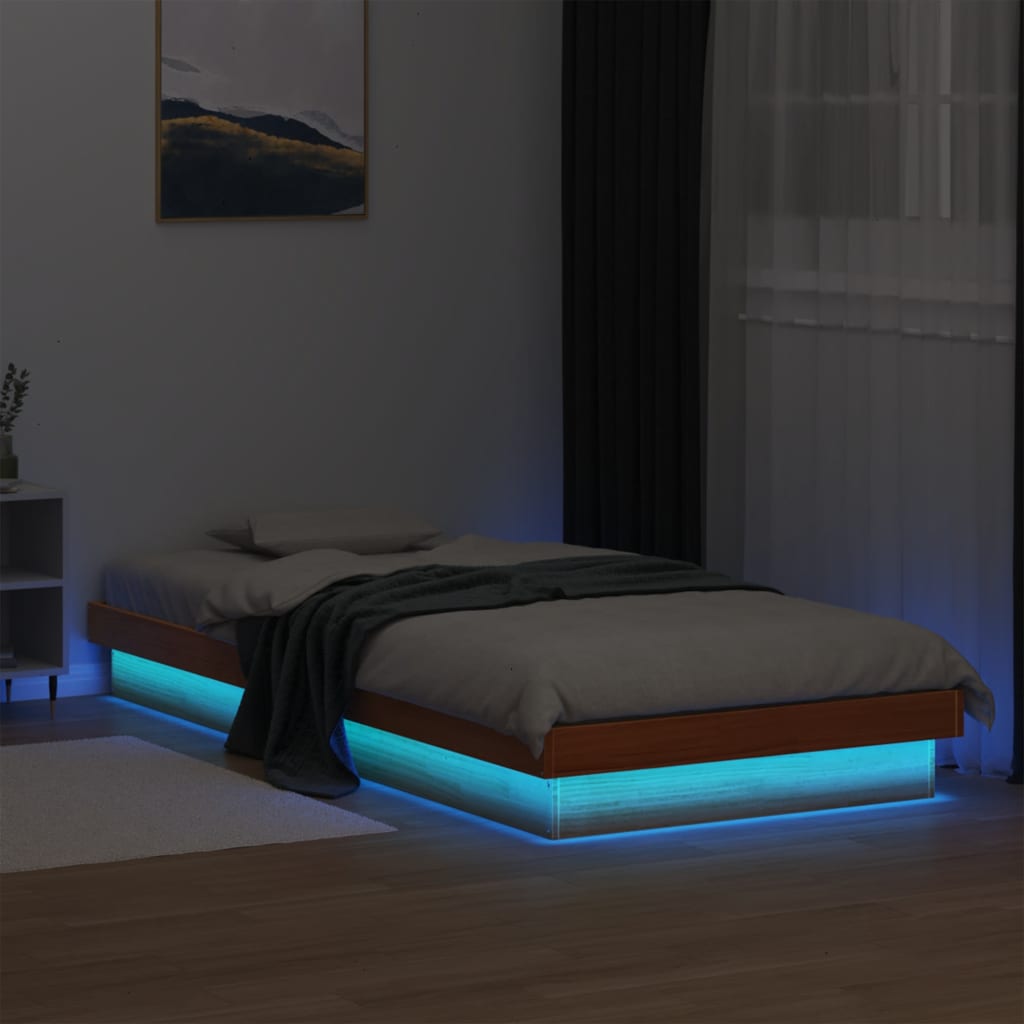 Πλαίσιο Κρεβατιού LED Καφέ Κεριού 90x190 εκ. Μασίφ Ξύλο Πεύκου - Pakobazaar