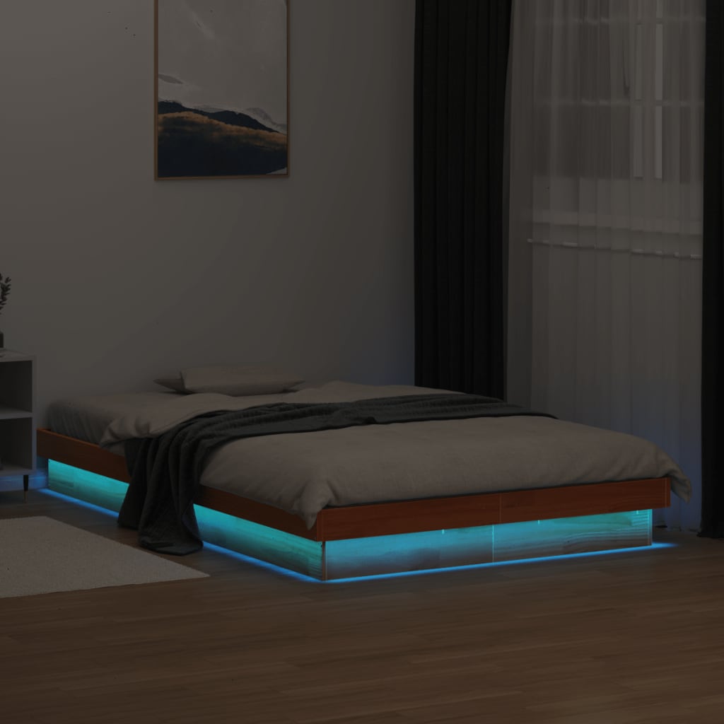 Πλαίσιο Κρεβατιού LED Καφέ Κεριού 120x190 εκ. Μασίφ Ξύλο Πεύκου - Pakobazaar