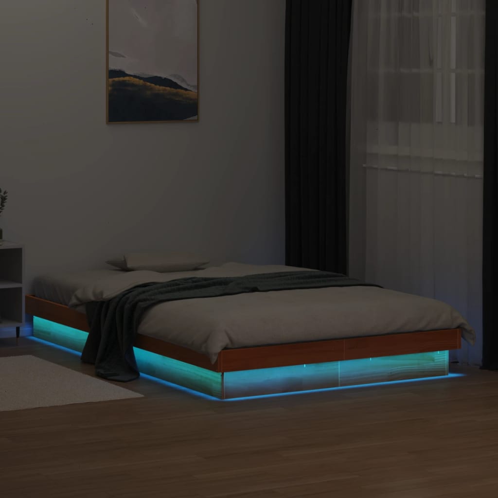 Πλαίσιο Κρεβατιού LED Καφέ Κεριού 140x190 εκ. Μασίφ Ξύλο Πεύκου - Pakobazaar