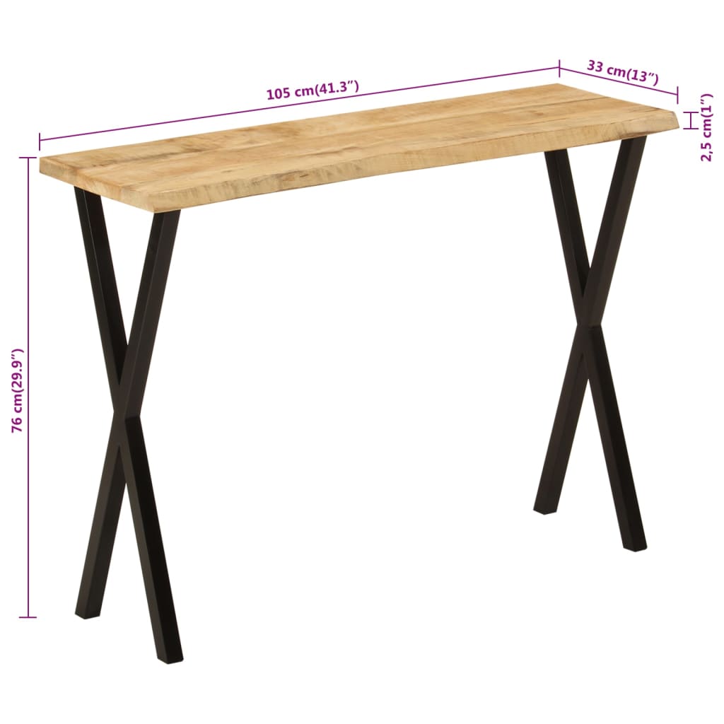 Τραπέζι Κονσόλα με Live Edge 105x33x76 εκ. Μασίφ Ξύλο Μάνγκο