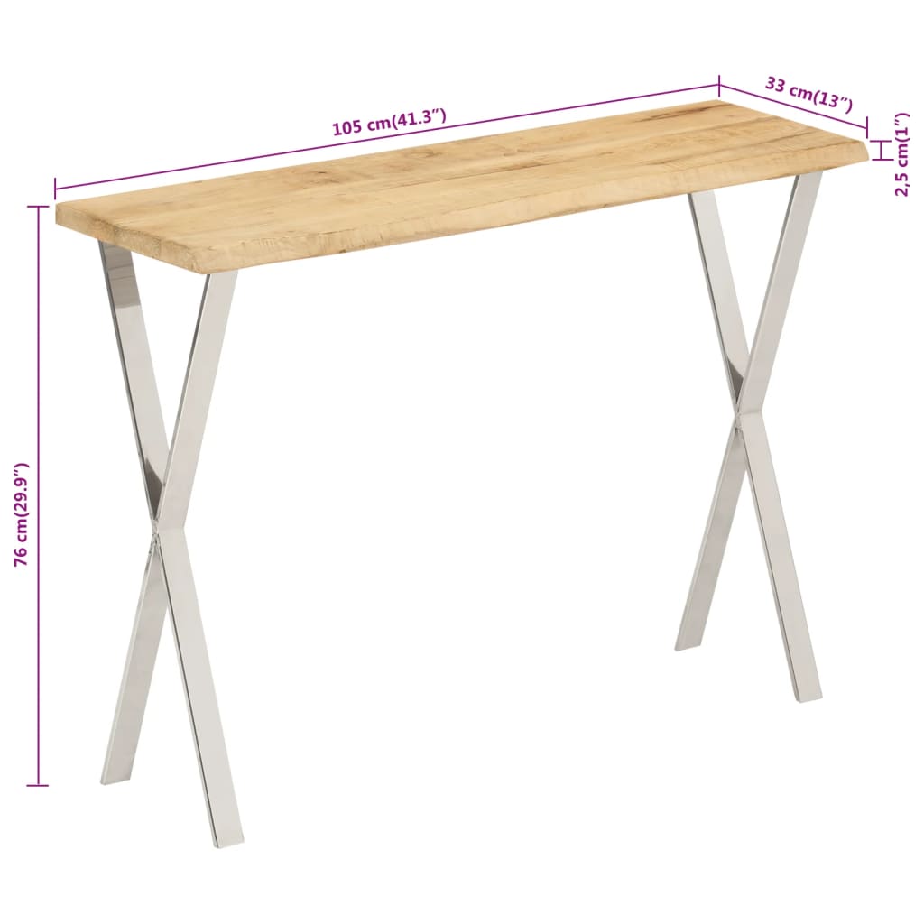 Τραπέζι Κονσόλα με Live Edge 105x33x76 εκ. Μασίφ Ξύλο Μάνγκο