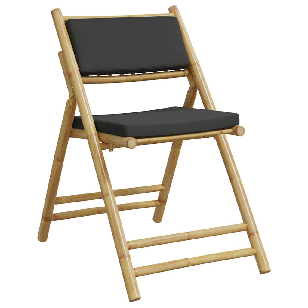 Καρέκλες Bistro Πτυσσόμενες 3 τεμ. Μπαμπού με Σκ.Γκρι Μαξιλάρια