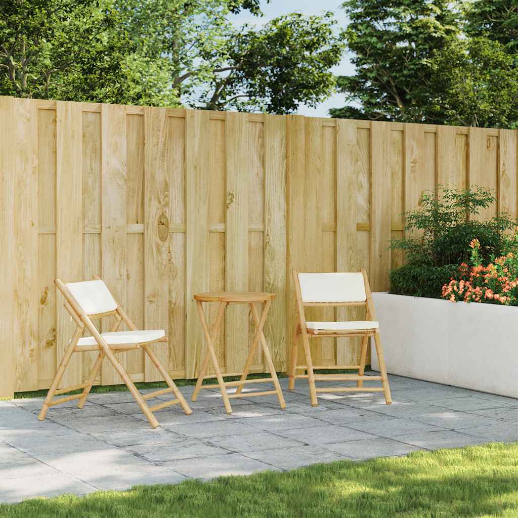 Σετ Επίπλων Bistro Πτυσσόμενο 3 τεμ. Μπαμπού με Κρεμ Μαξιλάρια