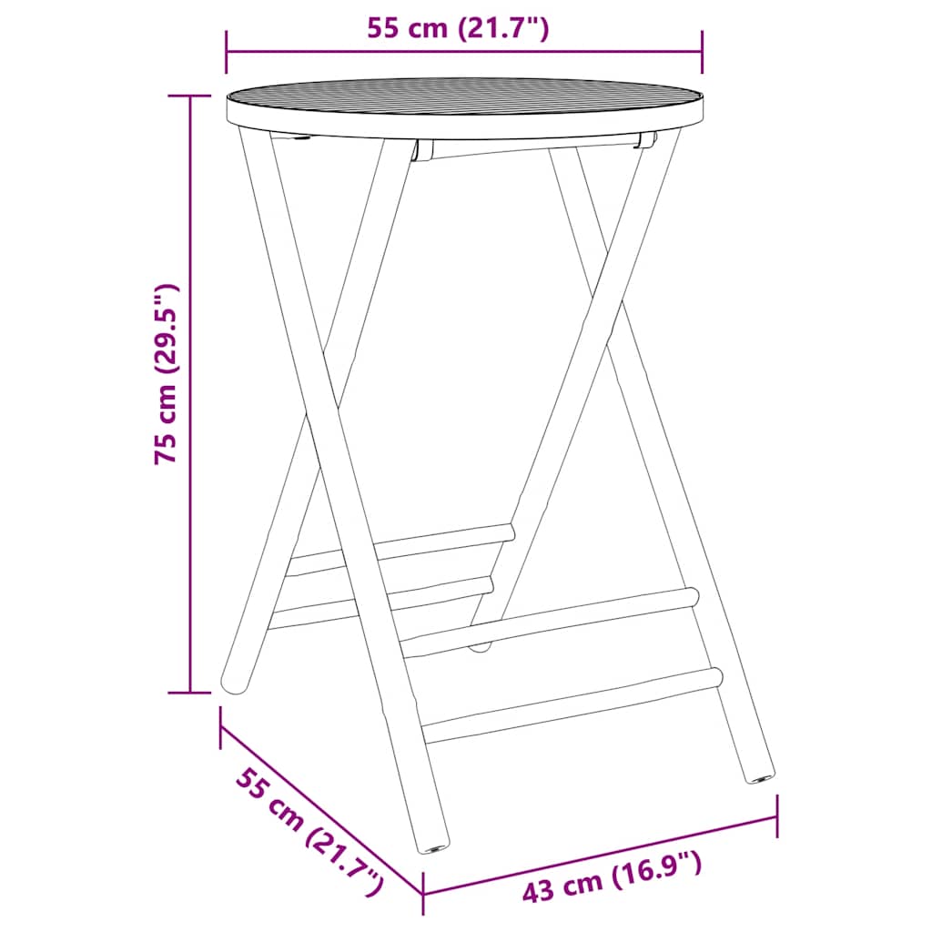 Καρέκλες Bistro Πτυσσόμενες 3 τεμ. Μπαμπού με Σκ.Γκρι Μαξιλάρια