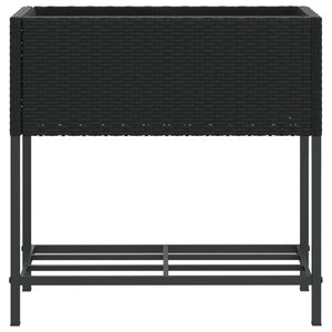 Γλάστρες Κήπου με Ράφια 2 τεμ. Μαύρες 70x28x70 εκ Συνθ. Ρατάν
