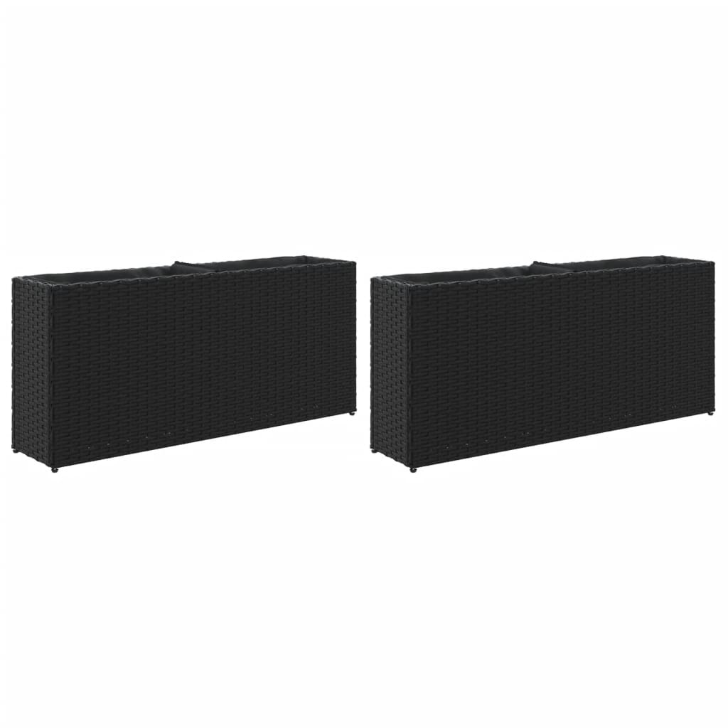 Ζαρντινιέρες Κήπου 2 Γλάστρες 2 τεμ Μαύρη 90x20x40εκ Συνθ Ρατάν