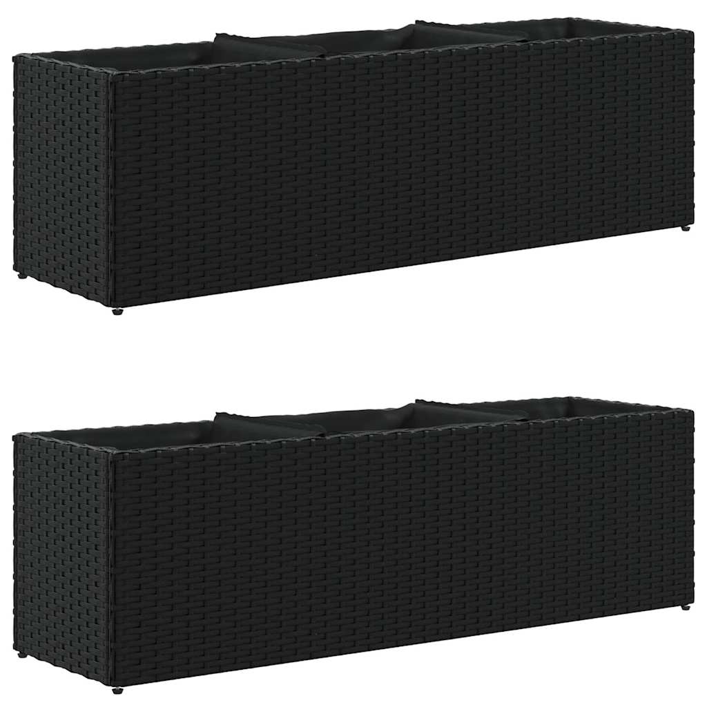 Ζαρντινιέρες Κήπου Μαύρες 105x30x32εκ Συνθ. Ρατάν με 3 Γλάστρες - Pakobazaar
