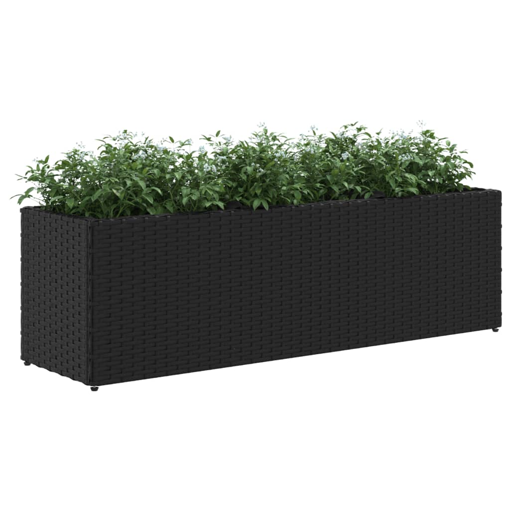 Ζαρντινιέρες Κήπου Μαύρες 105x30x32εκ Συνθ. Ρατάν με 3 Γλάστρες - Pakobazaar