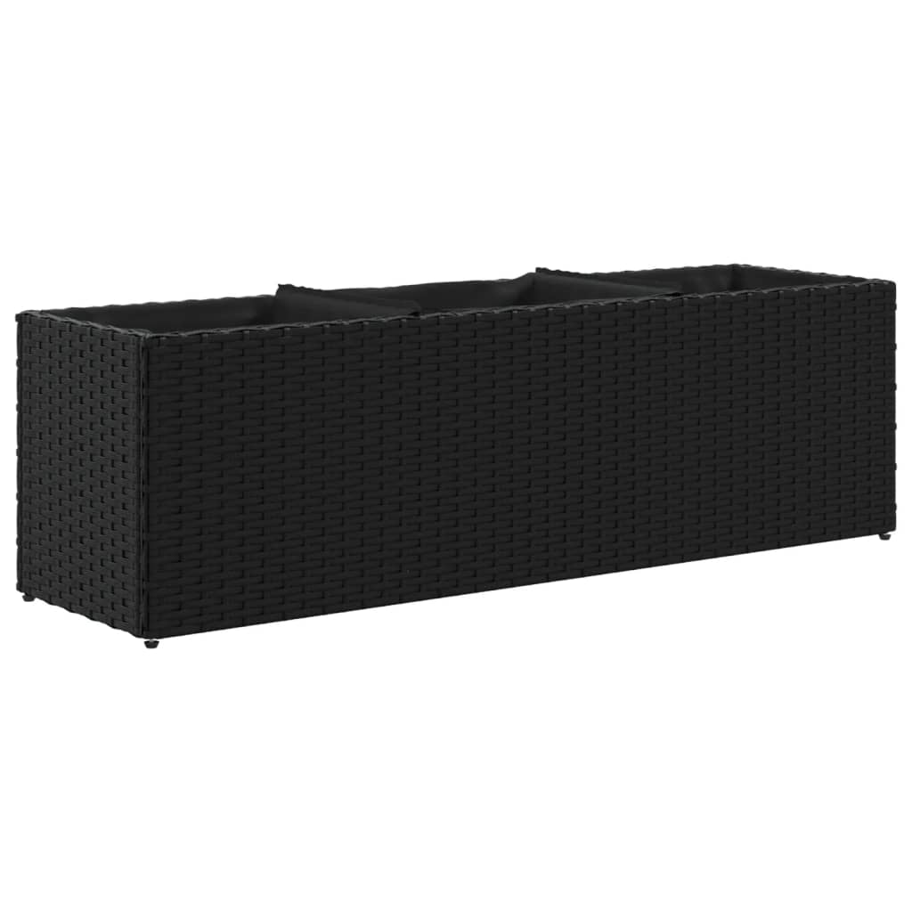 Ζαρντινιέρες Κήπου Μαύρες 105x30x32εκ Συνθ. Ρατάν με 3 Γλάστρες - Pakobazaar