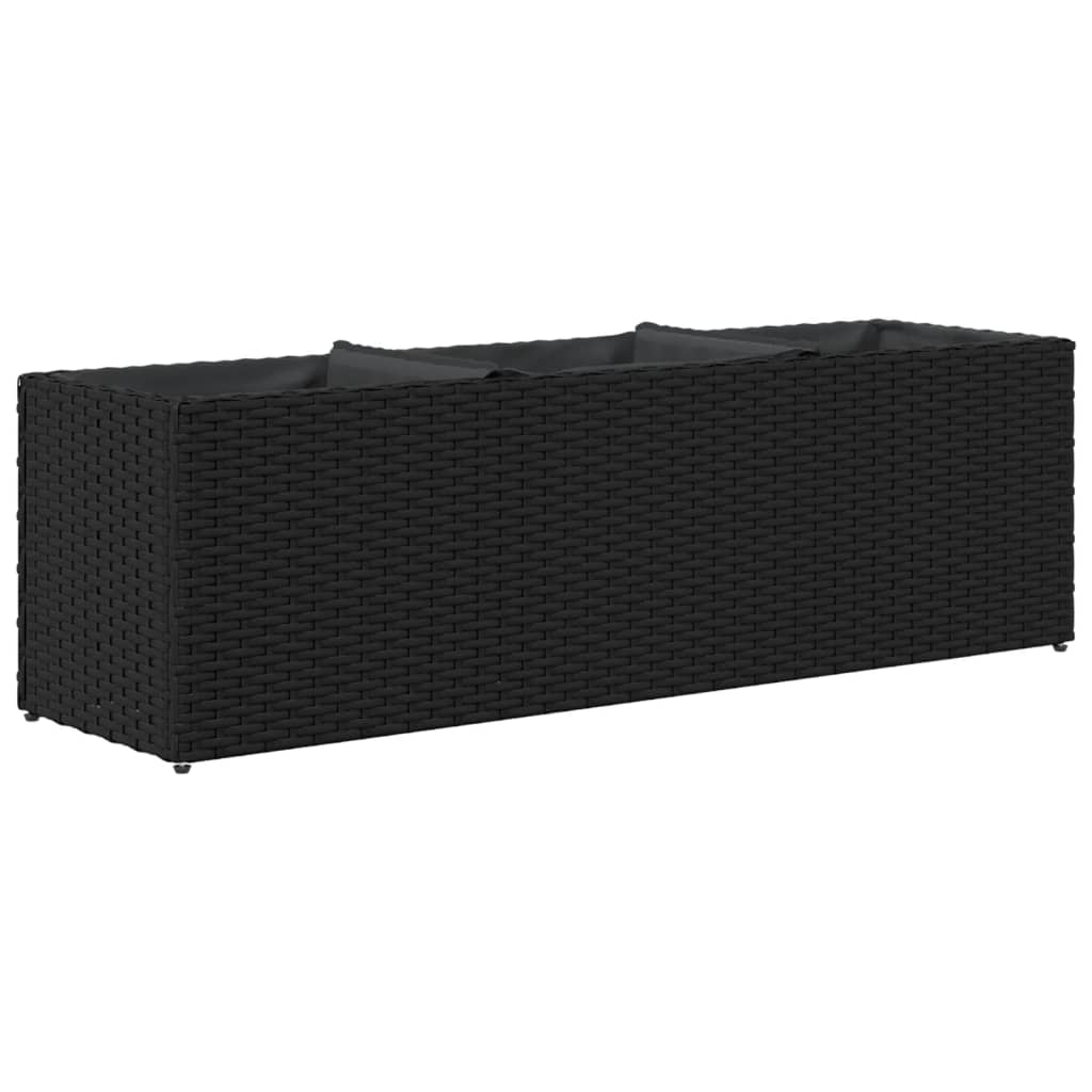 Ζαρντινιέρες Κήπου Μαύρες 105x30x32εκ Συνθ. Ρατάν με 3 Γλάστρες - Pakobazaar