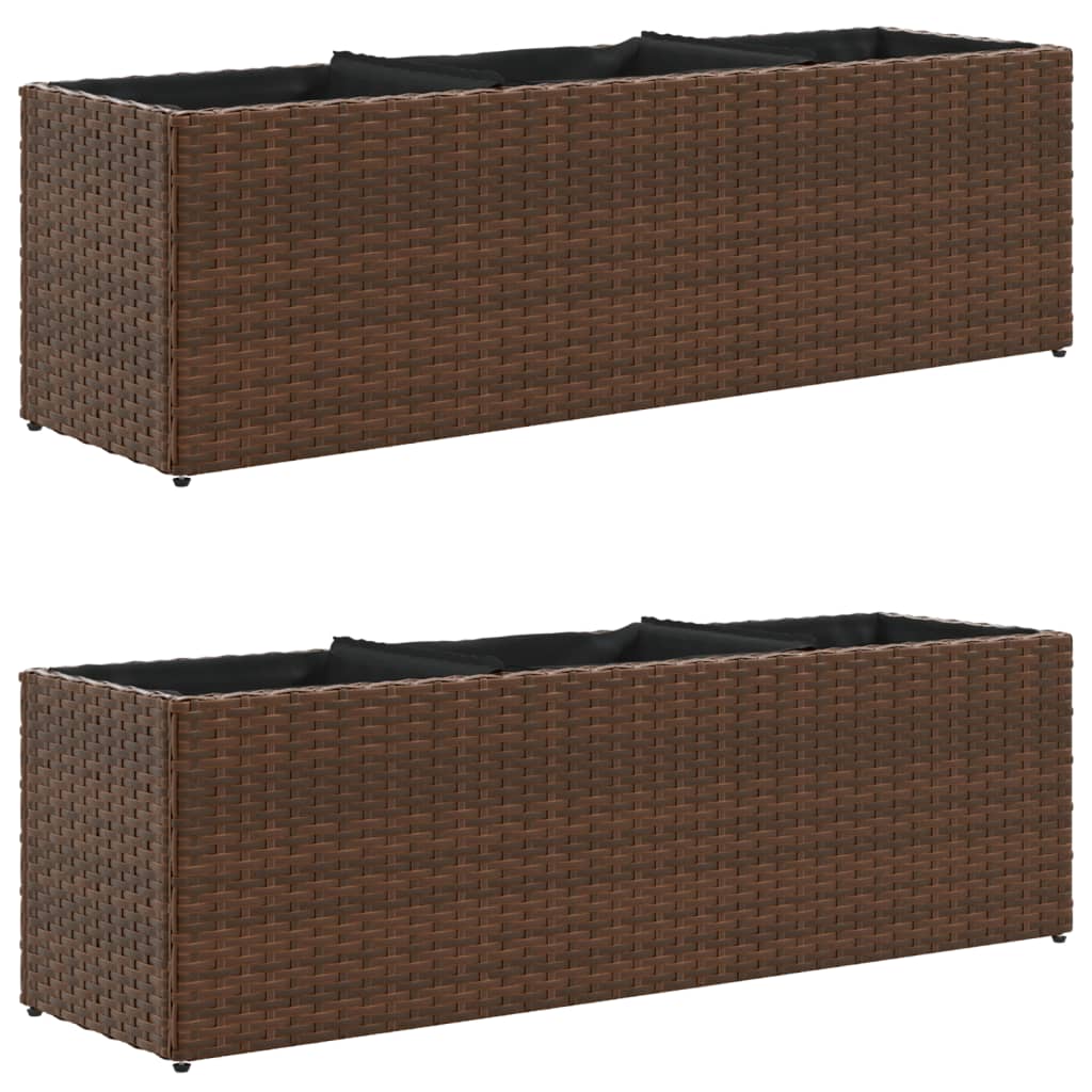 Ζαρντινιέρα Κήπου Καφέ 105x30x32 εκ. Συνθ. Ρατάν με 3 Γλάστρες