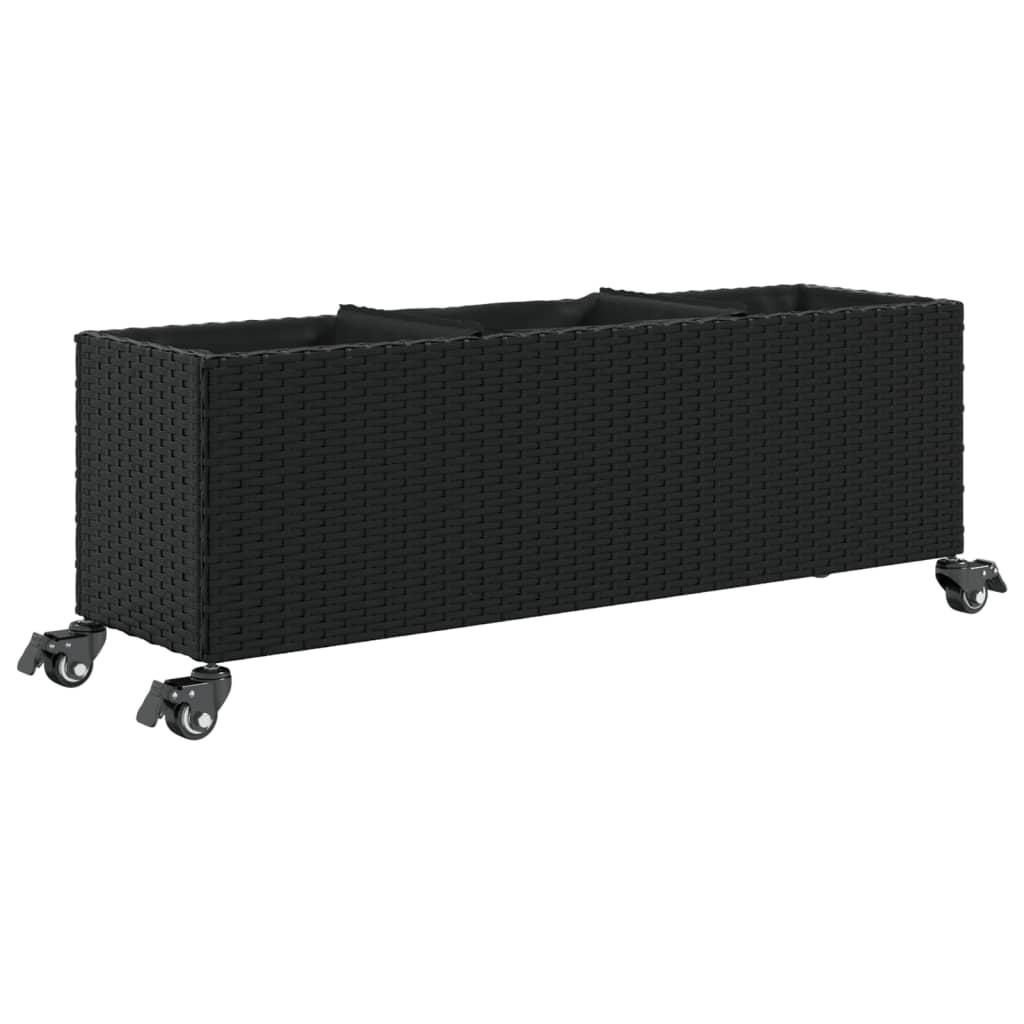 Ζαρντινιέρα Κήπου με Ρόδες 3 τεμ Μαύρη 107x32x38 εκ. Συνθ Ρατάν