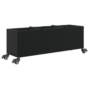 Ζαρντινιέρα Κήπου με Ρόδες 3 τεμ Μαύρη 107x32x38 εκ. Συνθ Ρατάν
