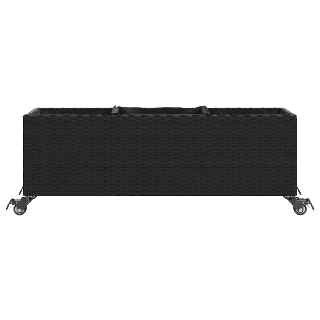 Ζαρντινιέρα Κήπου με Ρόδες 3 τεμ Μαύρη 107x32x38 εκ. Συνθ Ρατάν