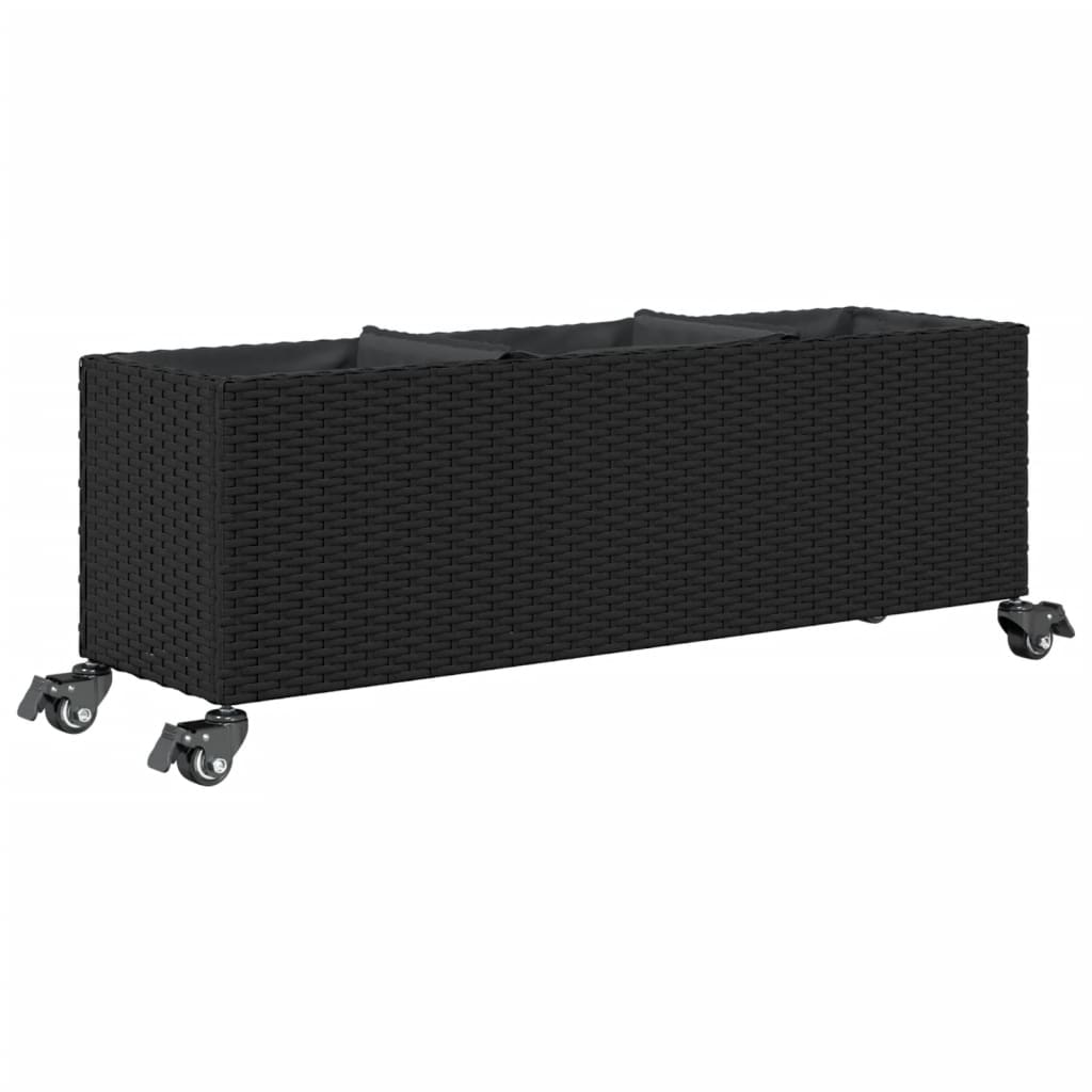 Ζαρντινιέρα Κήπου με Ρόδες 3 τεμ Μαύρη 107x32x38 εκ. Συνθ Ρατάν