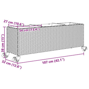 Ζαρντινιέρα Κήπου με Ρόδες 3 τεμ Γκρι 107x32x38 εκ. Συνθ Ρατάν