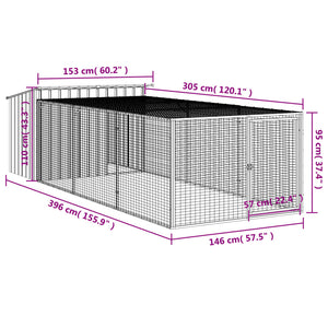 Σπιτάκι Σκύλου με Διάδρομο Ανθρακί 153x396x110 εκ. από Γαλβανισμένο Ατσάλι