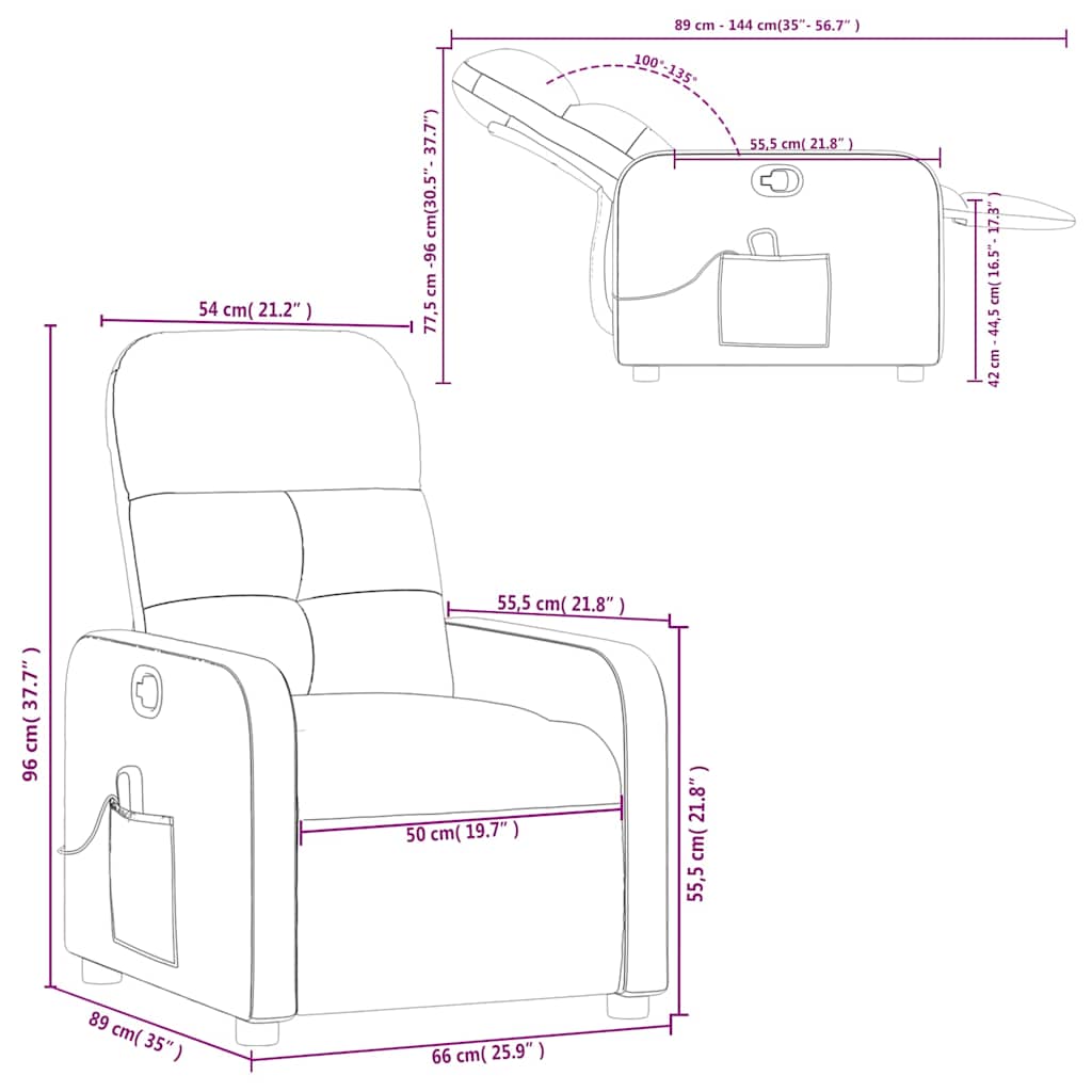 Πολυθρόνα Μασάζ Ανακλινόμενη Σκούρο Γκρι Υφασμάτινη