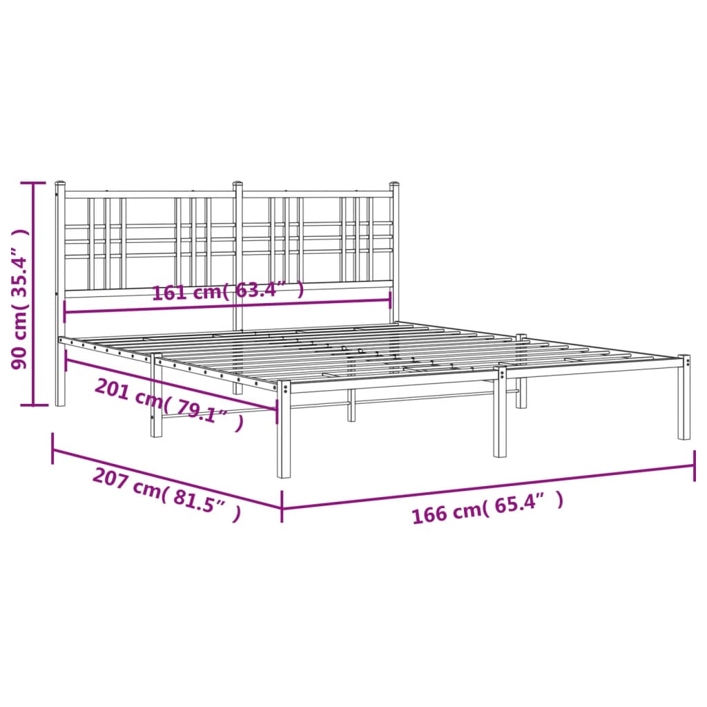 Πλαίσιο Κρεβατιού με Κεφαλάρι Μαύρο 160 x 200 εκ. Μεταλλικό