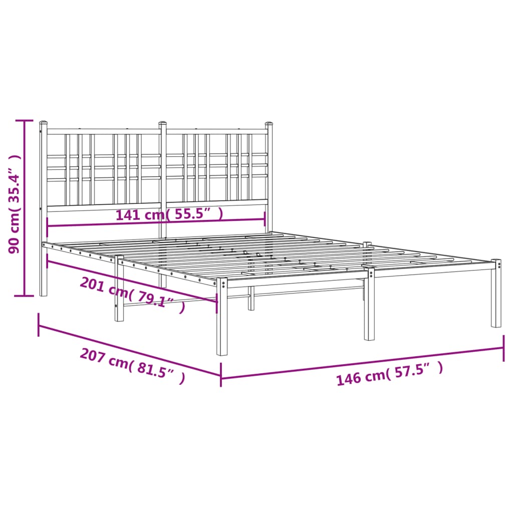 Πλαίσιο Κρεβατιού με Κεφαλάρι Λευκό 140 x 200 εκ. Μεταλλικό