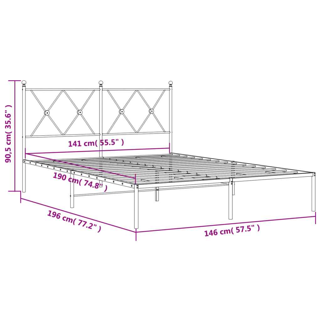 Πλαίσιο Κρεβατιού με Κεφαλάρι Μαύρο 140 x 190 εκ. Μεταλλικό - Pakobazaar
