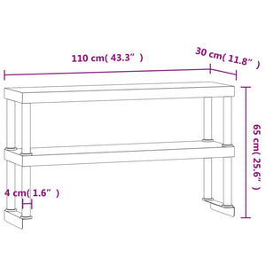 Ράφι για Πάγκο Εργασίας 2 Επιπέδων 110x30x65 εκ. Ανοξ. Ατσάλι