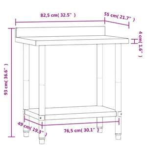Πάγκος Εργασίας Κουζίνας με Πλάτη 82,5x55x93 εκ. Ανοξ. Ατσάλι