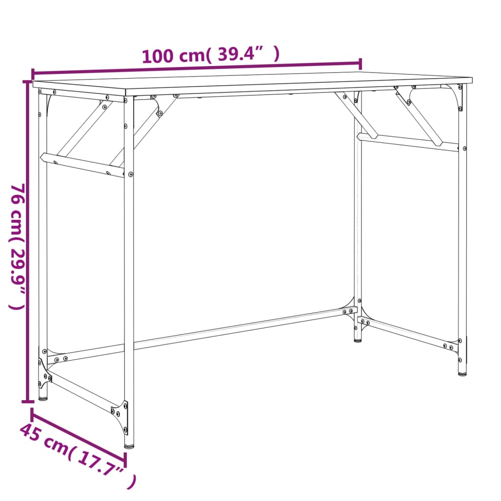 Γραφείο Καφέ Δρυς 100x45x76 εκ Επ. Ξύλο/Ατσάλι Ηλ. Βαφή Πούδρας