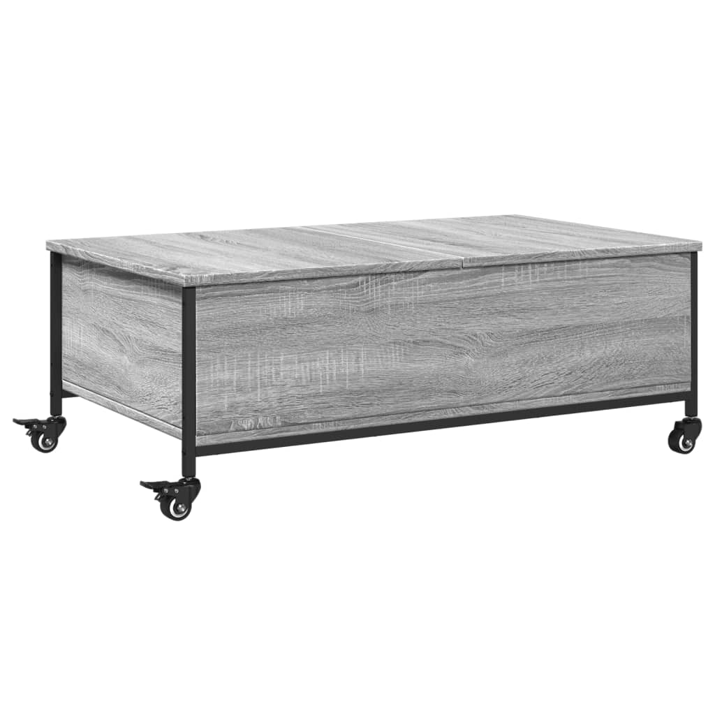 Τραπεζάκι Σαλονιού Ροδάκια Γκρι Sonoma 91x55x34 εκ. Επεξ. Ξύλο