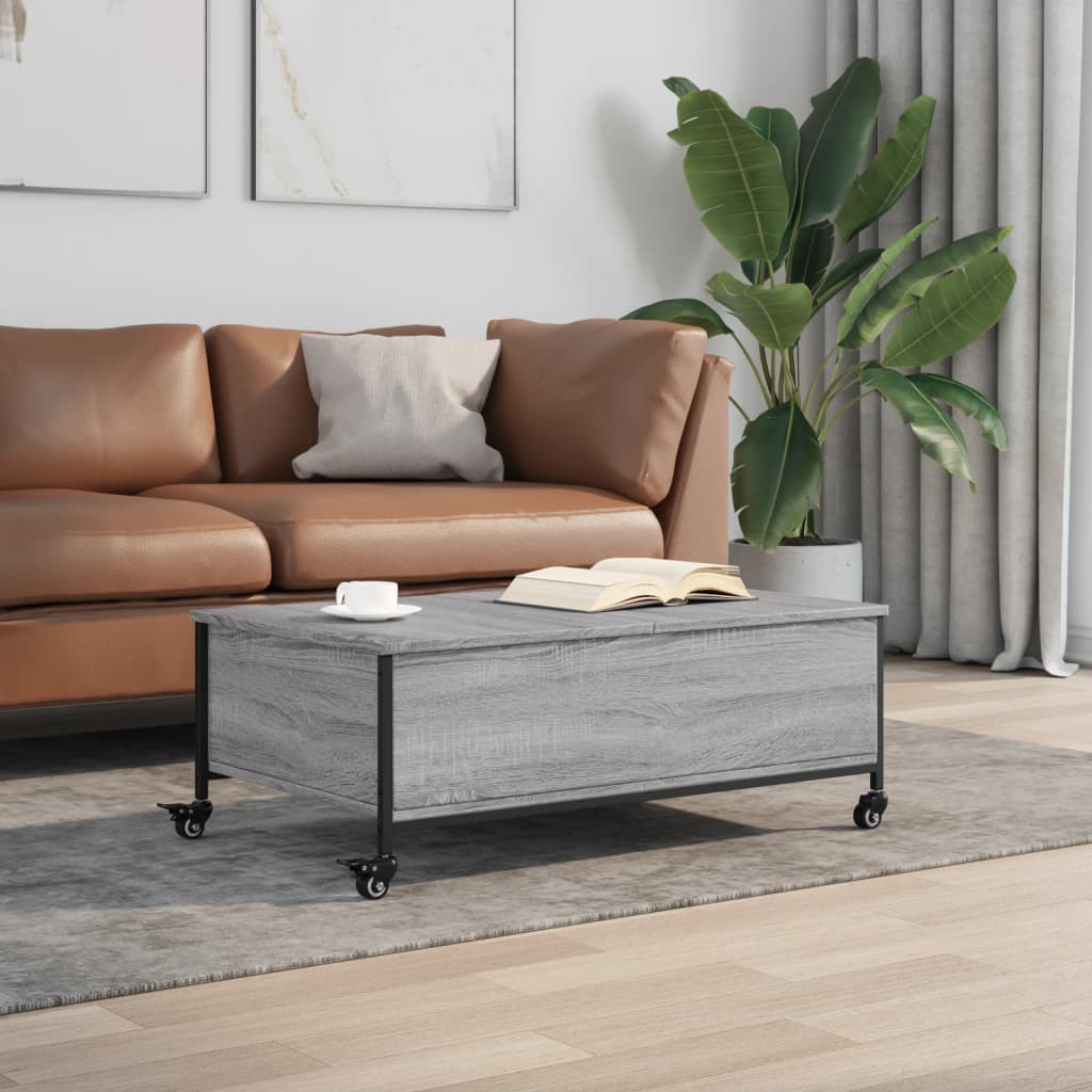 Τραπεζάκι Σαλονιού Ροδάκια Γκρι Sonoma 91x55x34 εκ. Επεξ. Ξύλο