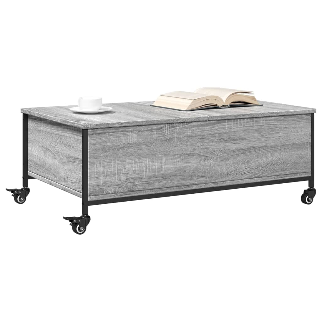 Τραπεζάκι Σαλονιού Ροδάκια Γκρι Sonoma 91x55x34 εκ. Επεξ. Ξύλο