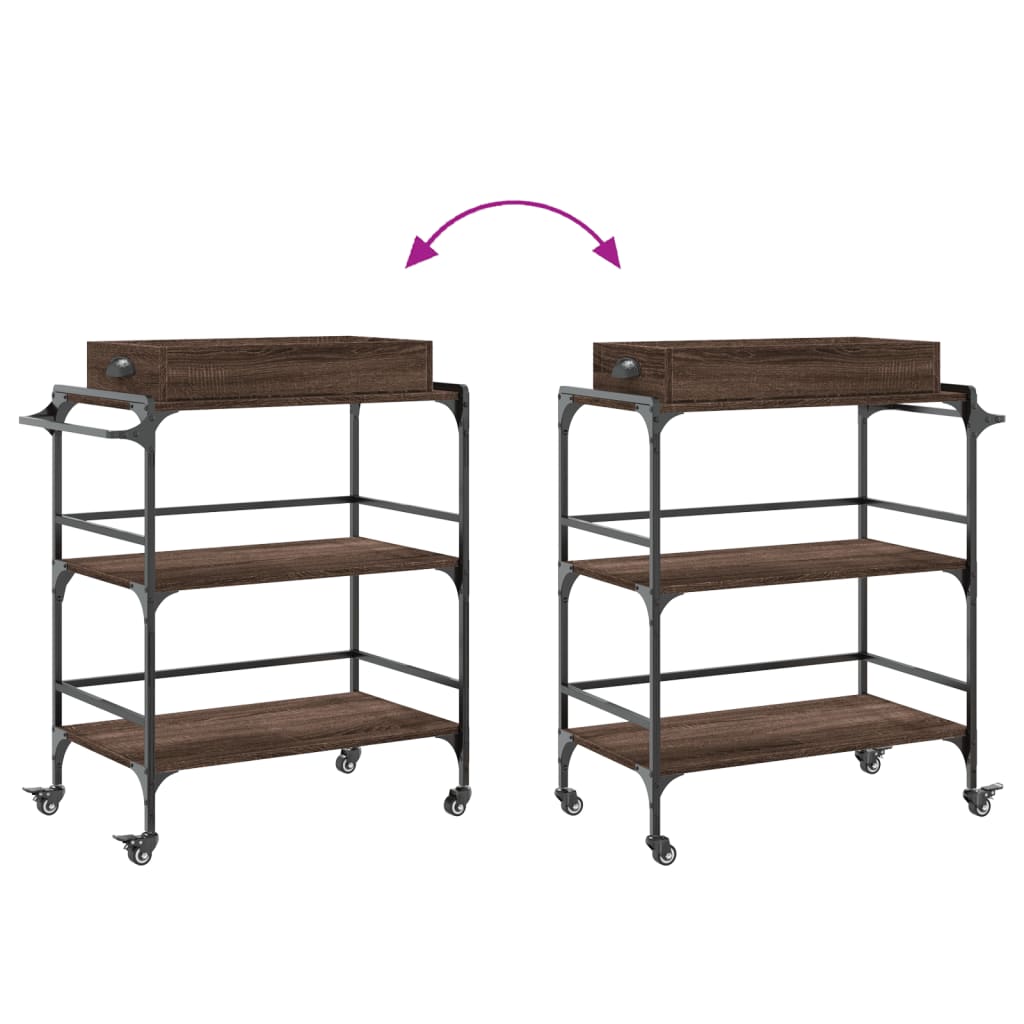 Τρόλεϊ Κουζίνας Καφέ Δρυς 81,5x41x92,5 εκ. Επεξεργασμένο Ξύλο