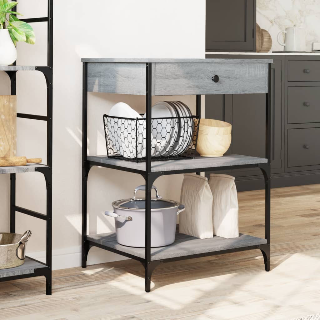 Τρόλεϊ Κουζίνας Sonoma Γκρι 60x48x89,5 εκ. Επεξεργασμένο Ξύλο - Pakobazaar
