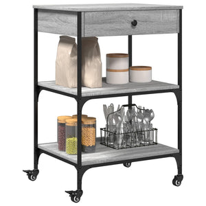 Τρόλεϊ Κουζίνας Sonoma Γκρι 60x48x89,5 εκ. Επεξεργασμένο Ξύλο - Pakobazaar